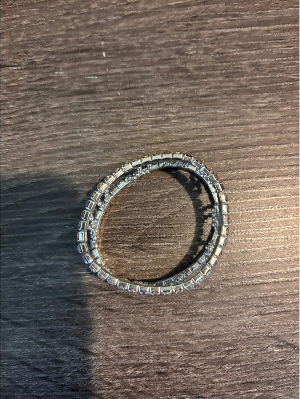 Silver Tone Rhinestone Stretch Bracelet with Wave Design